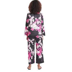 Natori Woman’s Medium Kyoto Notch Black and Pink Floral 2 Piece Pajama Set